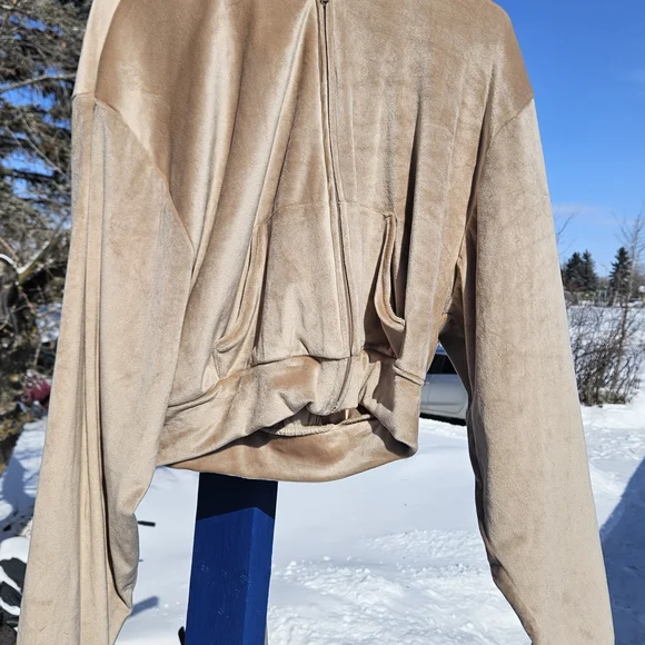 Velvet Zip-Up Hoodie - Tan - Picture 5 of 5